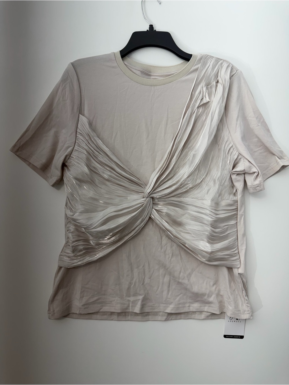 ANEWSTA Beige Solid Crew Neck Short Sleeve Pullover T-Shirt Size XL